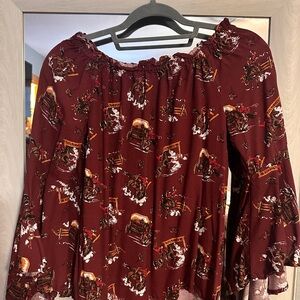 Women's Burgundy Off-Shoulder Top